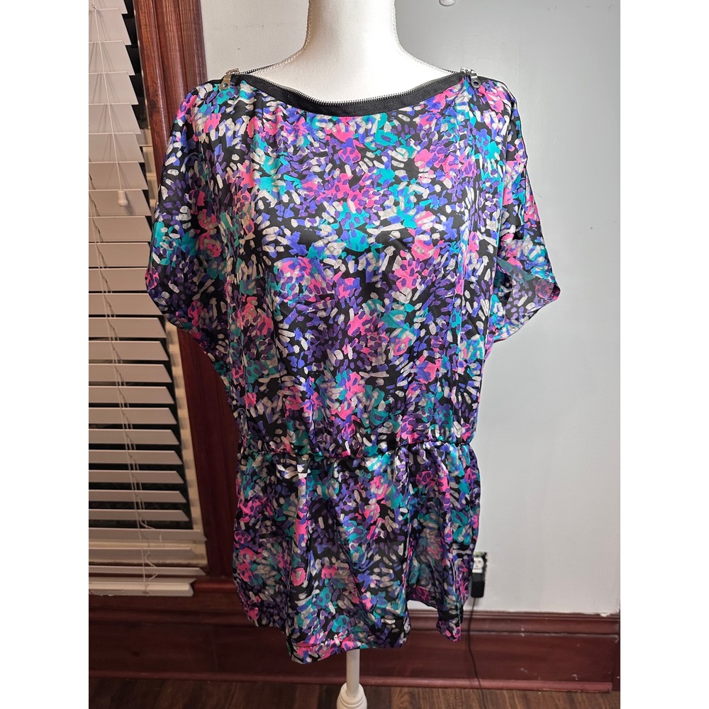 Faith 21 Womens 1X Abstract Print Zipper Shoulder Tunic Top Purple Pink
